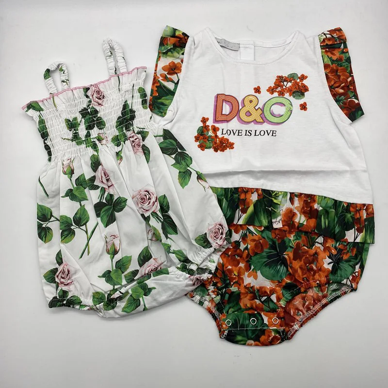 New Infant Floral Romper set+Bib For Baby Girl Romper Cltohing Set Baby Flower Jumpsuits Newborn Jumpsuits