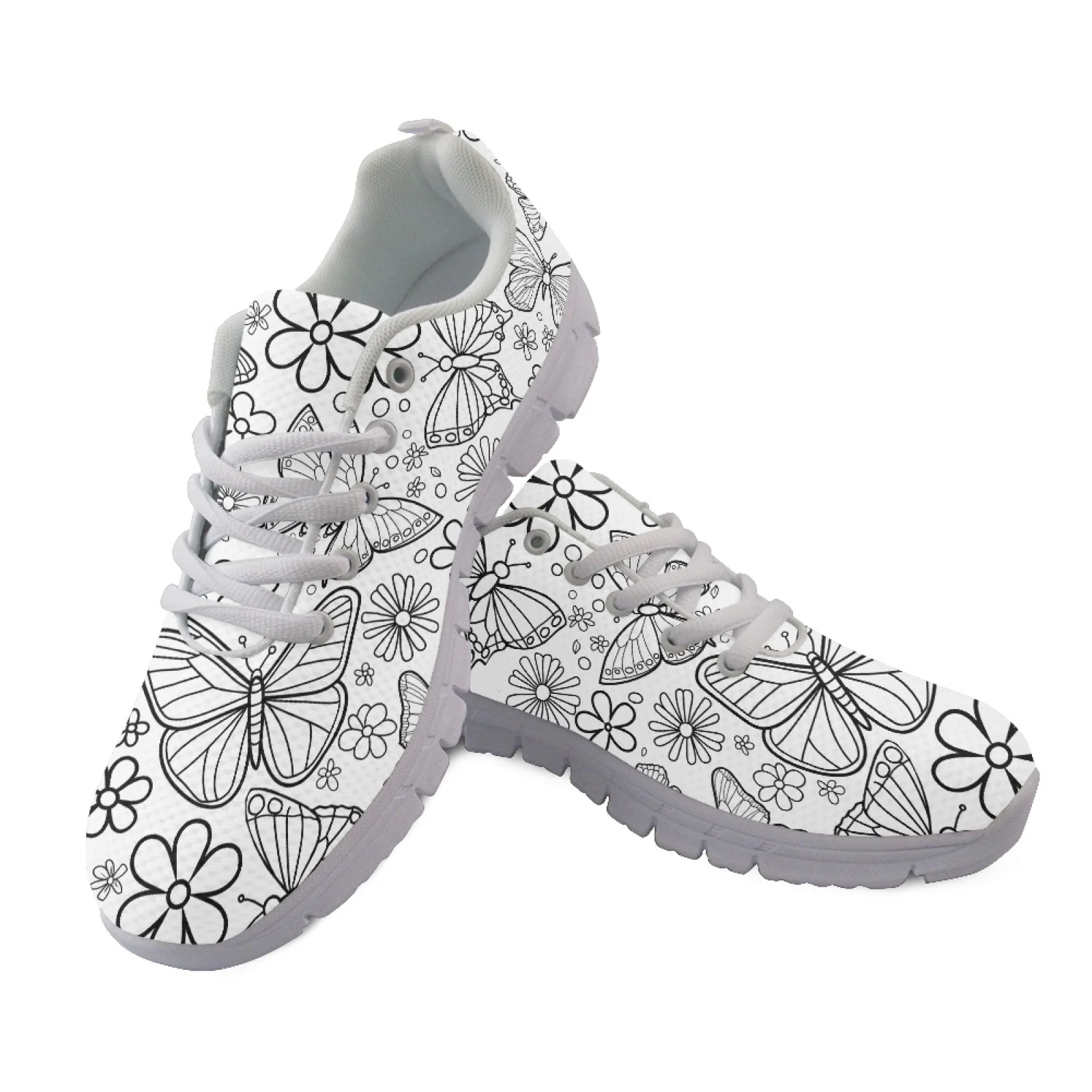Coloranimal Breathable Low Top Athletic Sport Footwear for Men Womens Athletic Walking Sneakers for Butterfly Floral Line Art