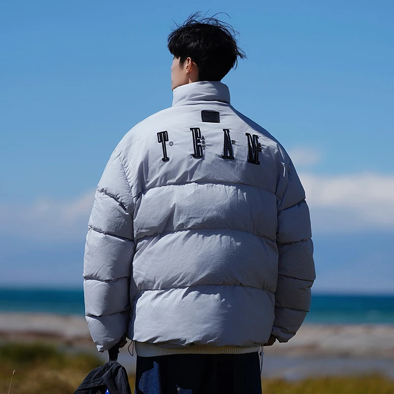 

American Sle Thiened Stand Collar down Cotton Jaet for Teens Winter Warm Casual Loose Fit Youth Faion Bread Coat