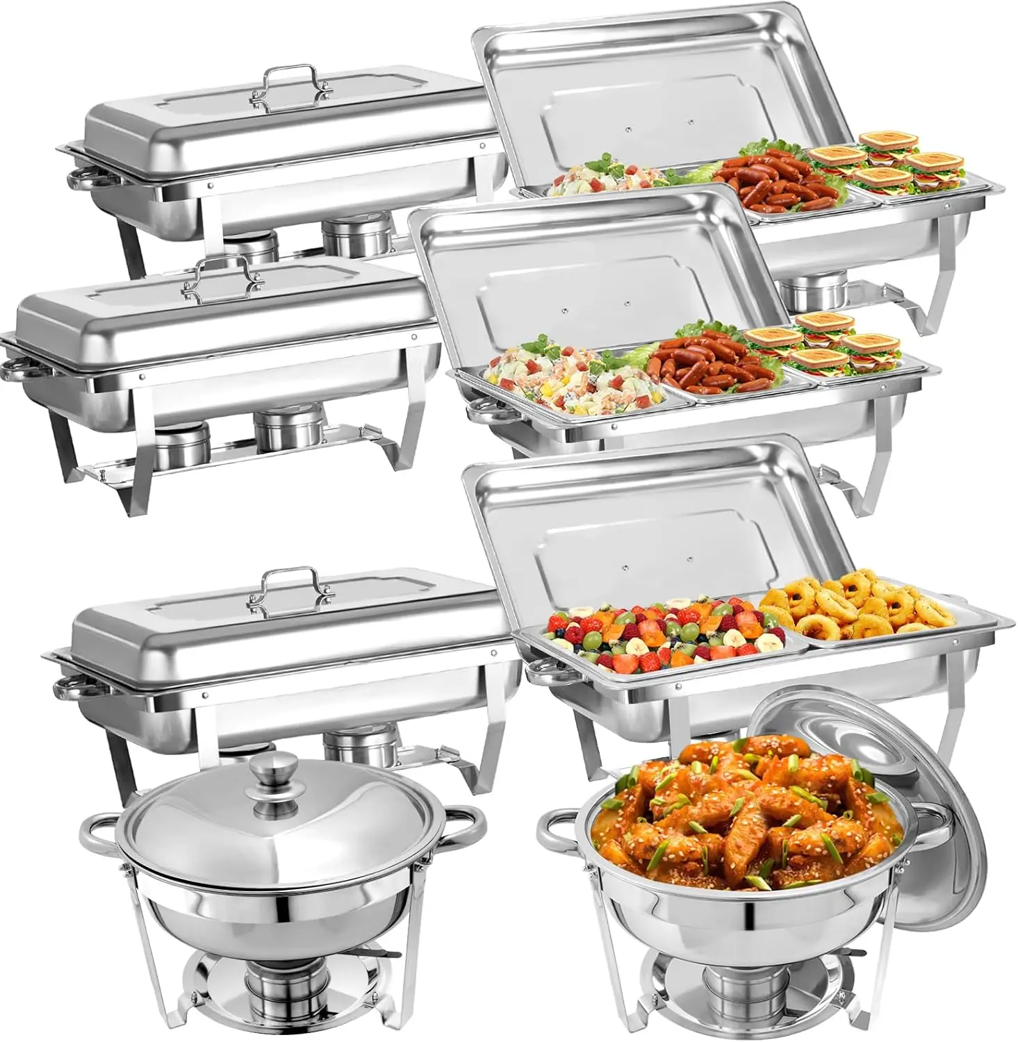 8 Pack Chafing Dish Buffet Set, Stainless Steel Catering Food Warmer For Banquet, Parties, Wedding (4 Packs 8Qt 1/3 Pan + 2