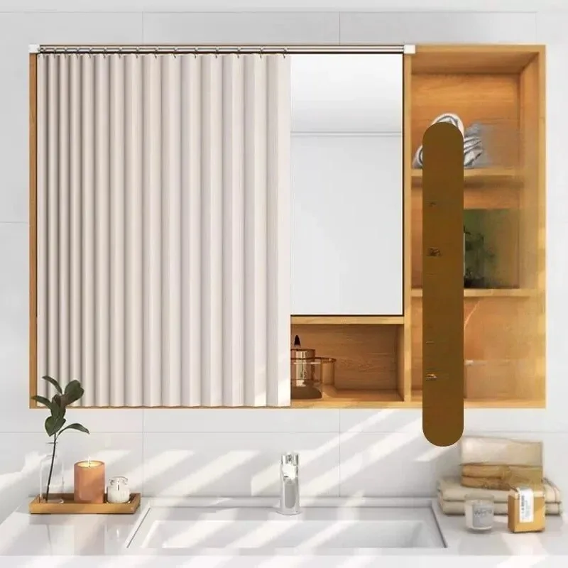 Solid Color Waterproof Bathroom Cabinet Pleated Curtain Privacy Protection Dustproof Foldable Modern Simple Style Home Decor
