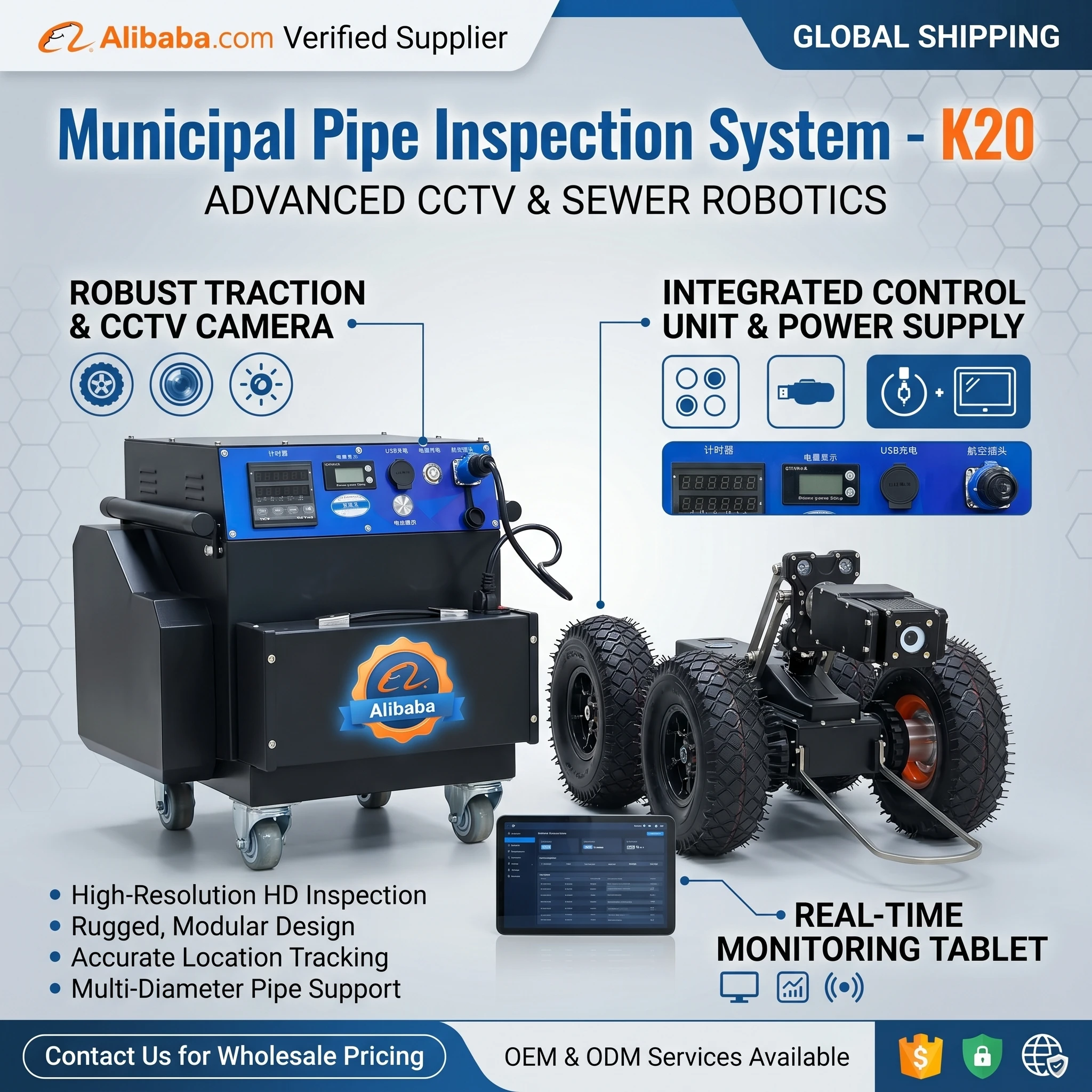 Automatic Remote Pad Control Pipeline Inspection Robot for Various Underwater Pipes Municipal Use Rechargeable Battery