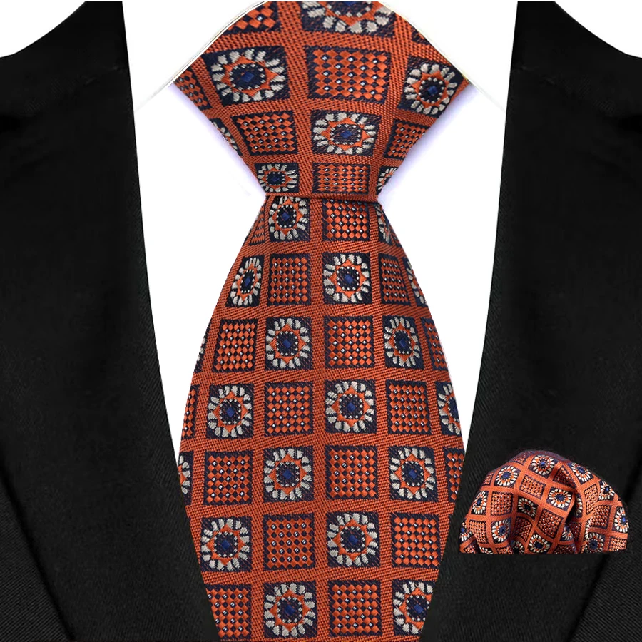 Klassische Business-Krawatte in Braun und Rot, 8 cm, für Herren, kariertes Karos, Taschentuch-Krawatten-Set für Hochzeit, Party, Alltag, Accessoires, Geschenk