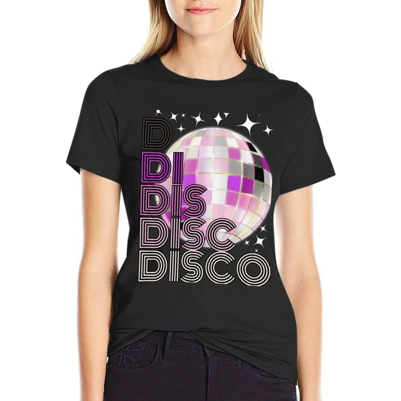 

Disco Ball Purple Black White Silver T-Shirt female anime Aesthetic clothing Women's tops