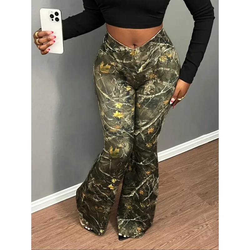 Pantaloni dritti casual sottili da donna nuovi taglie forti Pantaloni stampati in vita elastica a vita alta Pantaloni bohémien