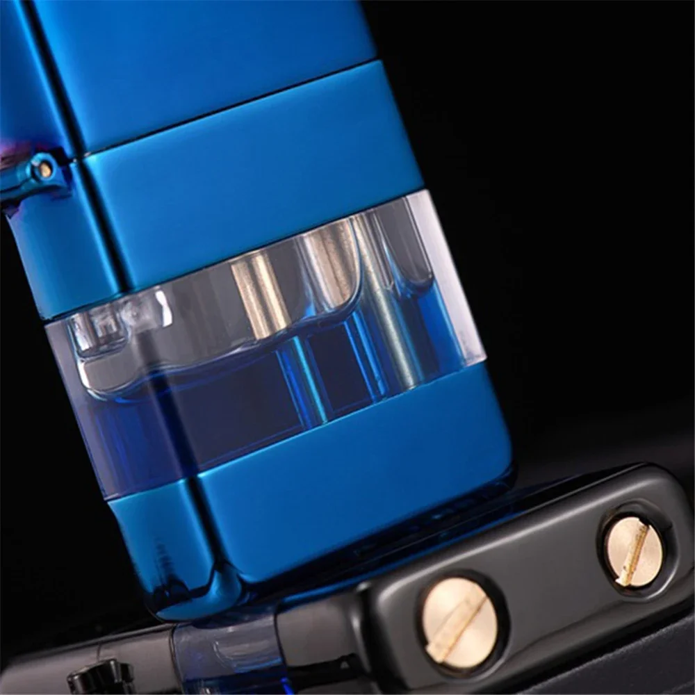 2024New Gasoline Lighter Transparent Oil Tank Retro Grinding Wheel Windproof Kerosene Petrol Lighter For Cigarette Accessories