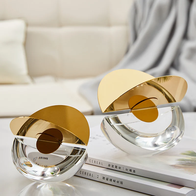 

Modern Semicircle Crystal Marble And Metal Stitching Ball For Home Living Room Desk Decor Accessories Birthday Christmas Gifts