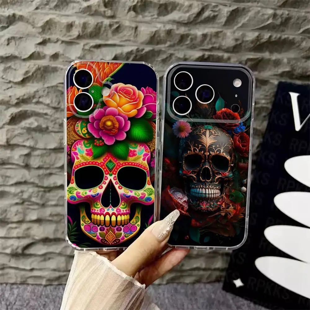 

Mexican Catrina Skull Phone Case For iPhone 6,16,15,14,13,12,11,17 Pro,Max,Plus,X,XS,XR,SE,Mini Transparent Soft Cover