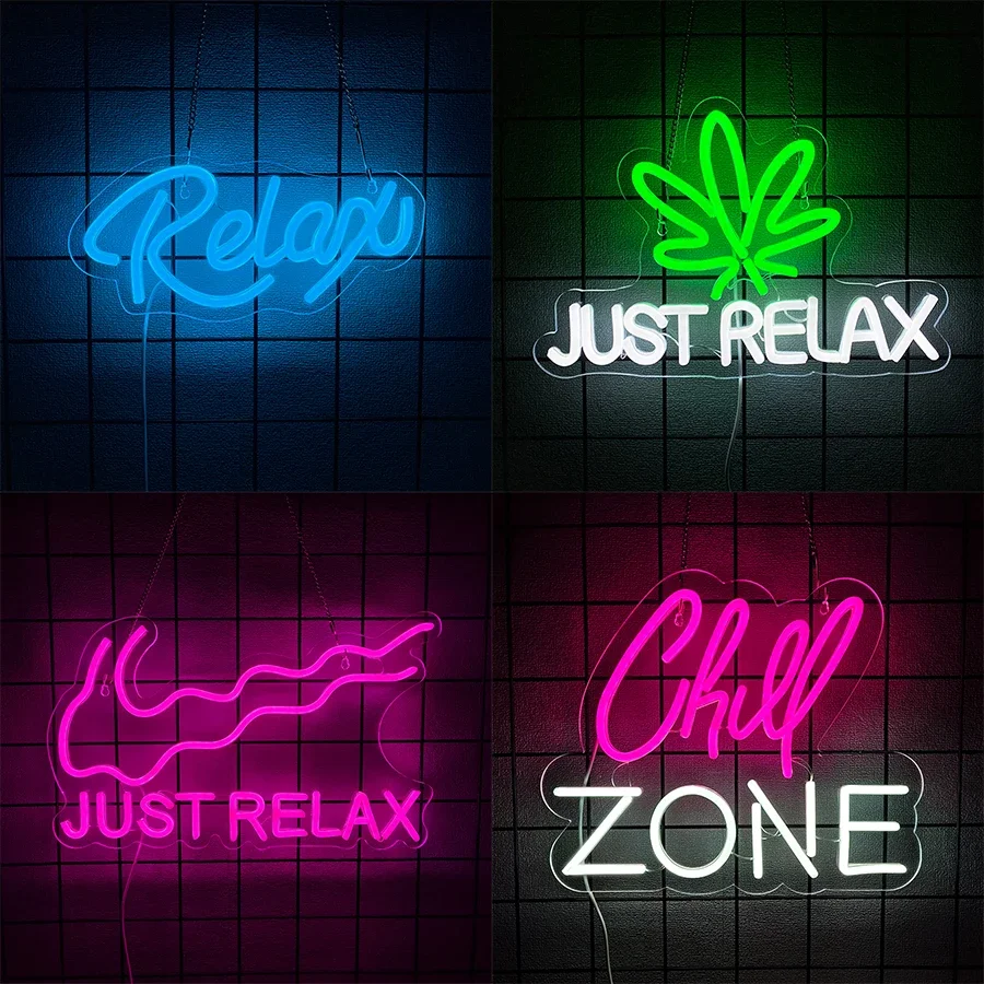 

Неоновая вывеска Chill Zone для спальни, игровой комнаты, вечеринки, декора бара, с питанием от USB, светодиодные неоновые вывески Just Relax для декора стен