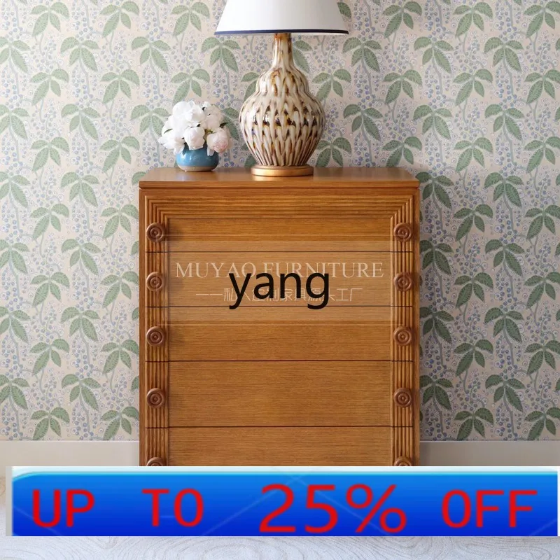 

Lmm French retro solid wood chest medieval drawer porch locker bedroom storage cabinet