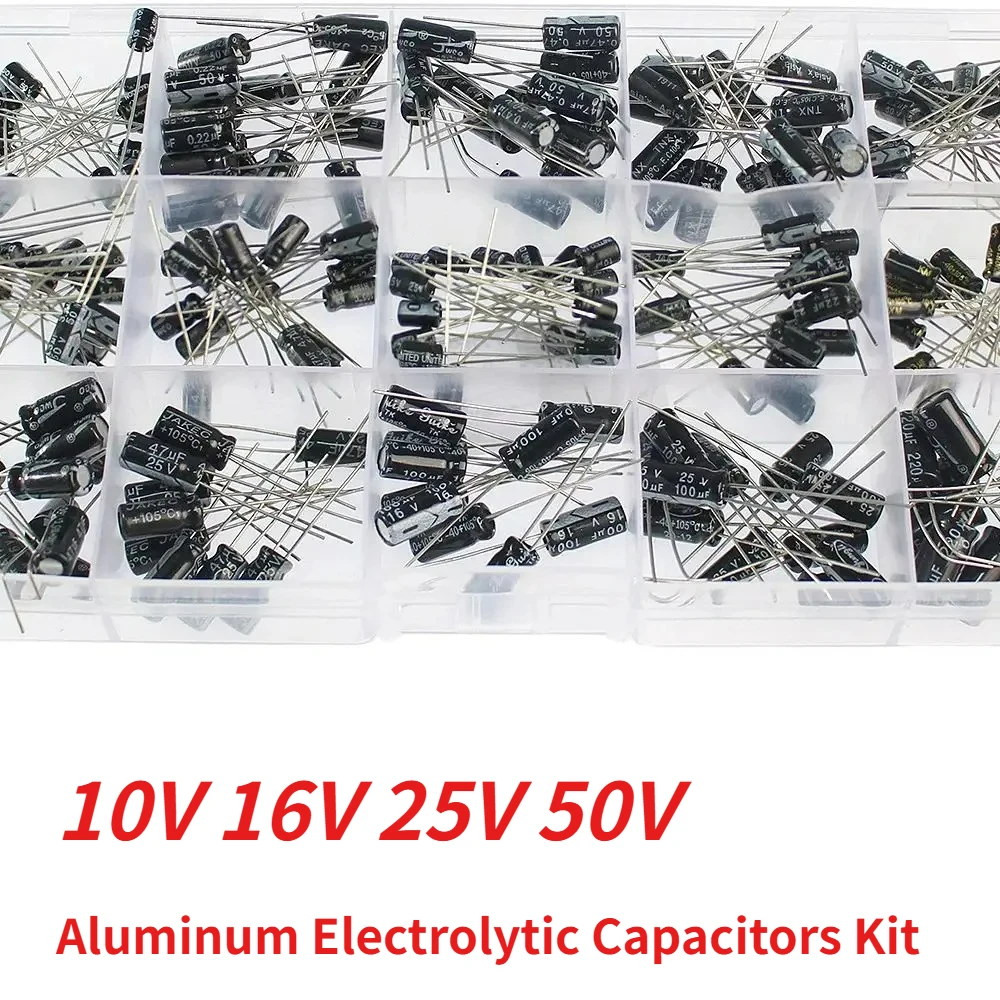 200PCS 10V 16V 25V 50V 알루미늄 전해 콘덴서 모듬 키트 15값 0.1uF-220uF DIP 전해 콘덴서 세트(박스 포함)
