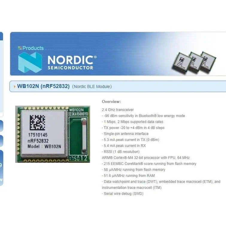 

WB102N (nRF52832)Nordic BLE OPTO-SENSOR Bluetooth module