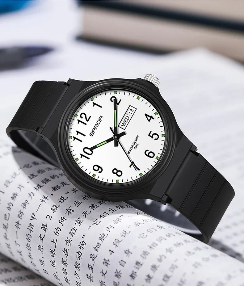 SANDA 9072 Fashion Students Quartz Watch New Design Soft TPU Strap Water Resistant Outdoor Sports Wrist Watches for Man