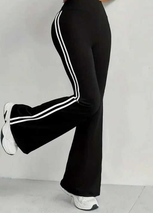 Damen Casual Sport-Schlaghose, Seitenstreifen-Design, Hochgeschnitten und Hüftformend, Geeignet für Alle Jahreszeiten, Schlanke Passform Lange Hose – Detail 2
