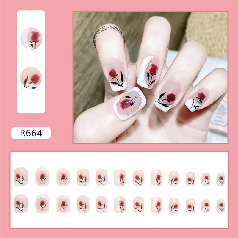 Elegant Nude Pink Coffin False Nails Set Full Cover Press on Fake Nails Tips Reusable Manicure Salon for Women