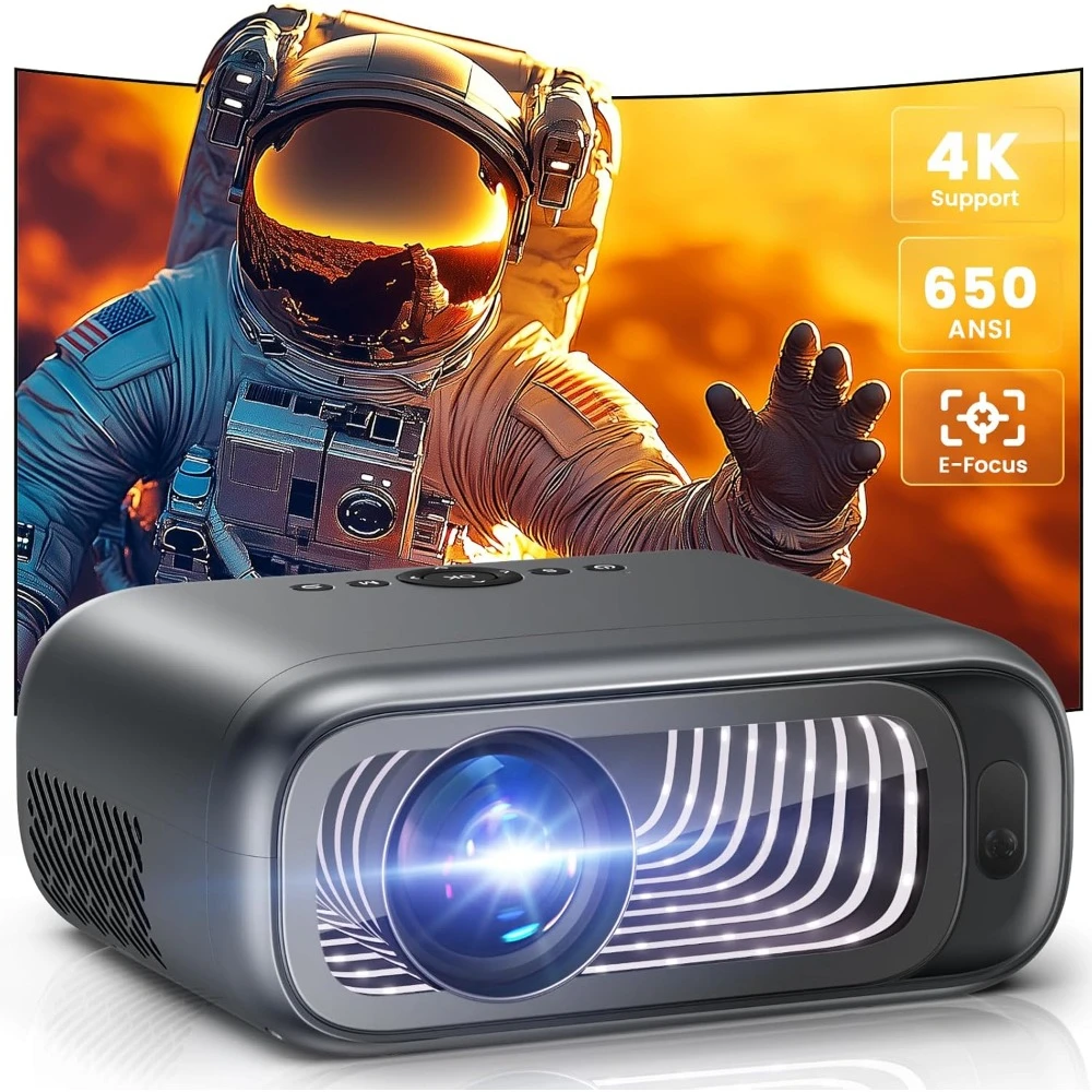 

Projector with WiFi 6 and Bluetooth Dual-way, 650ANSI Native 1080P 4K Support Outdoor Movie Projector Max 300'' Display