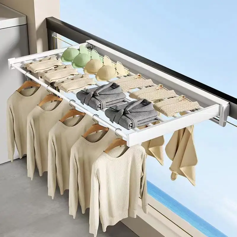 Retractable Clothesline for Indoor and Outdoor Use, No Drilling Required, Wall-Mounted Folding Drying Rack