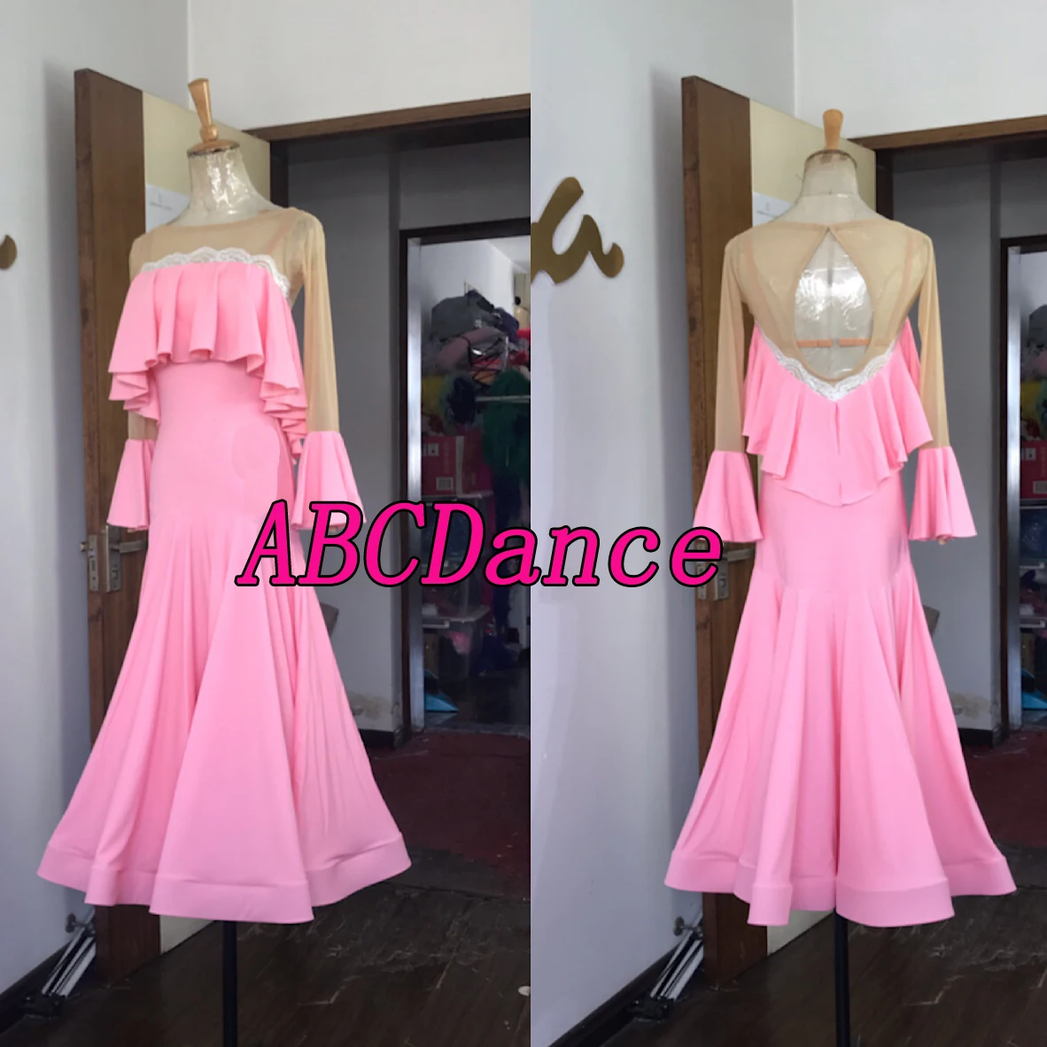 Practise Dance dress practice dancewear one-piece for lesson dancing costume waltz tango ballrom dance dress For Women pink