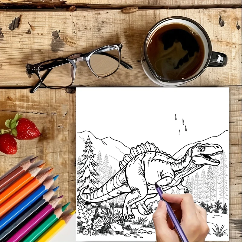 28 pages de dinosaures originaux en livre de coloriage d'action pour adulte |   Livre de coloriage, fournitures de dessin pour Noël, Thanksgiving