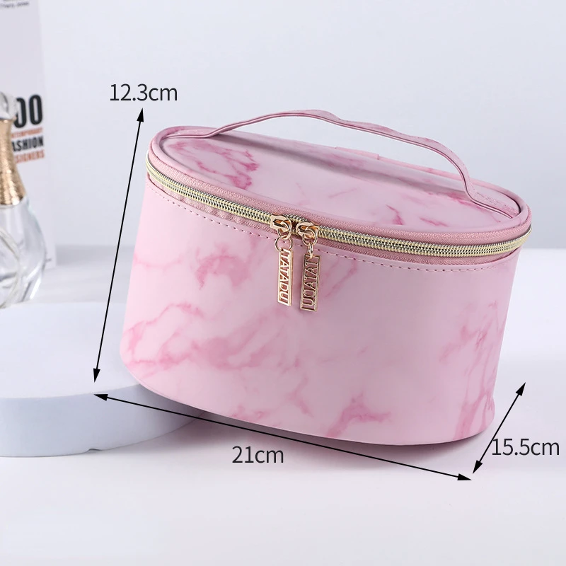 Pink PU Marble Pattern Women Cosmetic Bag Multifunction Toiletries Organize Storage Handbag Female Waterproof Makeup Case