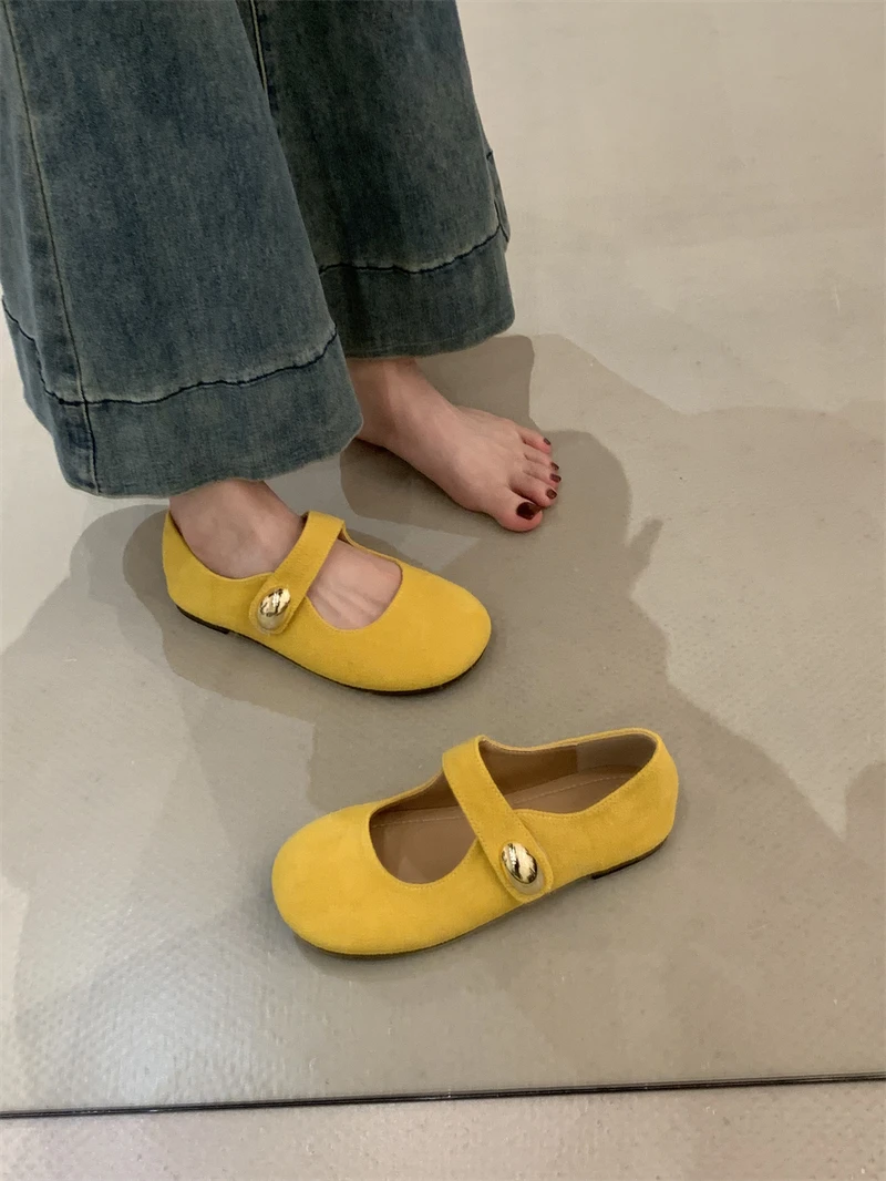 

Candy Color leather flat shoes for woman comfy loafers thick heel OL work shoes cowhide flats women