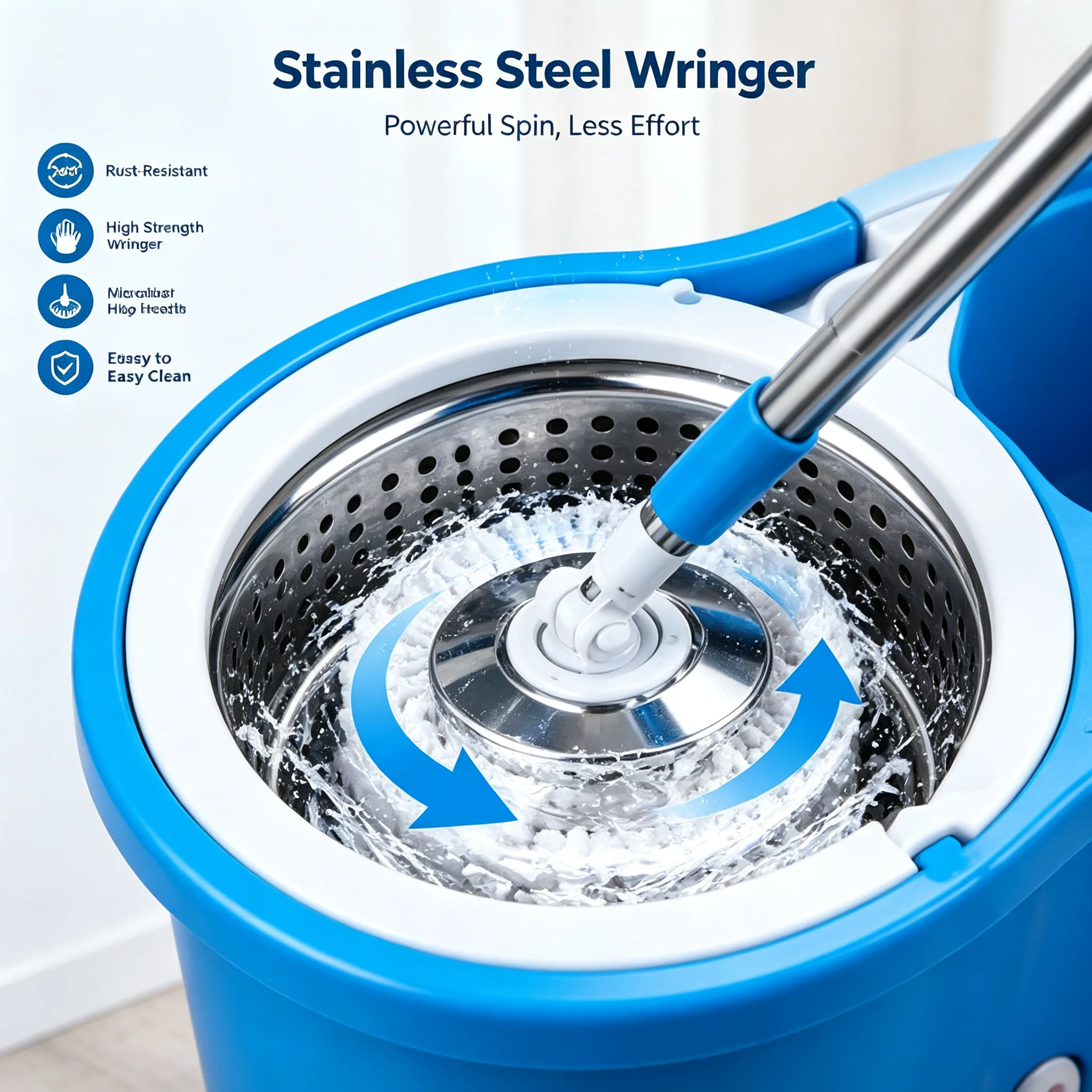 Spin Mop and Bucket Set with Wringer, 360° Rotating Microfiber Mop, Adjustable Handle Floor Cleaning System for Home