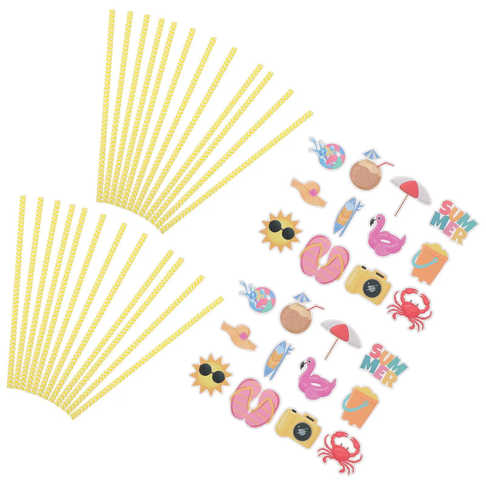 24Pcs Party Straws Hawaiian Cartoon Pattern DIY Long Drinking Cocktail Straws Beach Pool Party Favor Fun Drink Straw