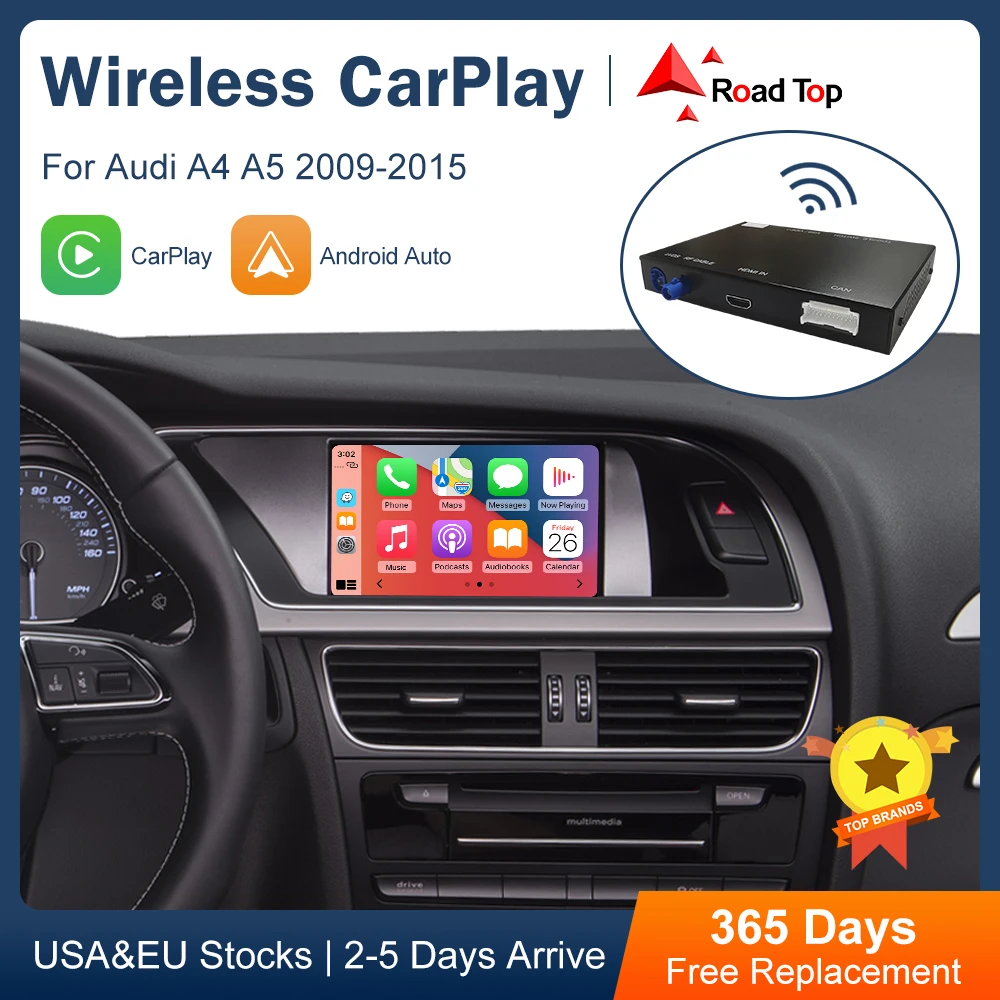 Road Top Wireless CarPlay Android Auto Interface for Audi A4 B8 A5 Q5 2009-2015, with AirPlay Mirror Link Car Play Functions