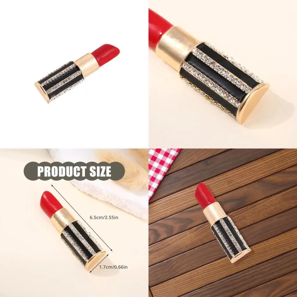 Lipstick Lapel Pin Brooch Sparkling Rhinestones Lipstick Brooch Women Breastpin Y08E