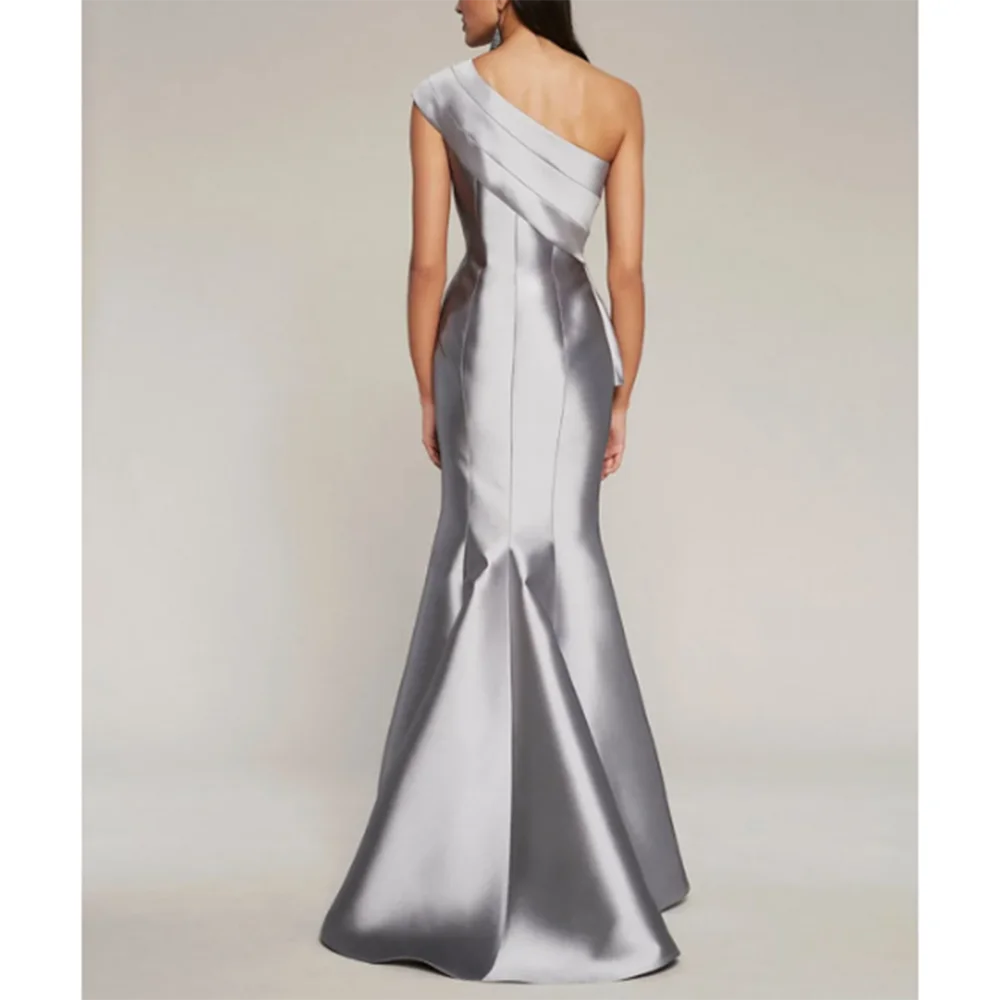 2024 Luxury Sliver Evening Party Dresses Sleeveless Floor Length Trumpet Asymmetrical Modern Style Slim Fit Women Prom Gowns