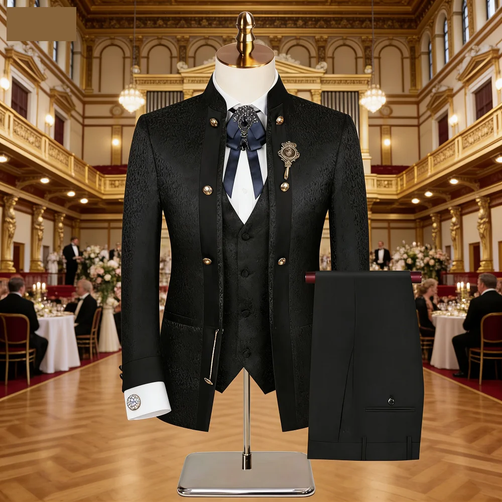 

Men's Three-Piece Suit Floral Botanical Blazer Wedding Host Performance Tuxedo with Pants New Grooming Formal Wear