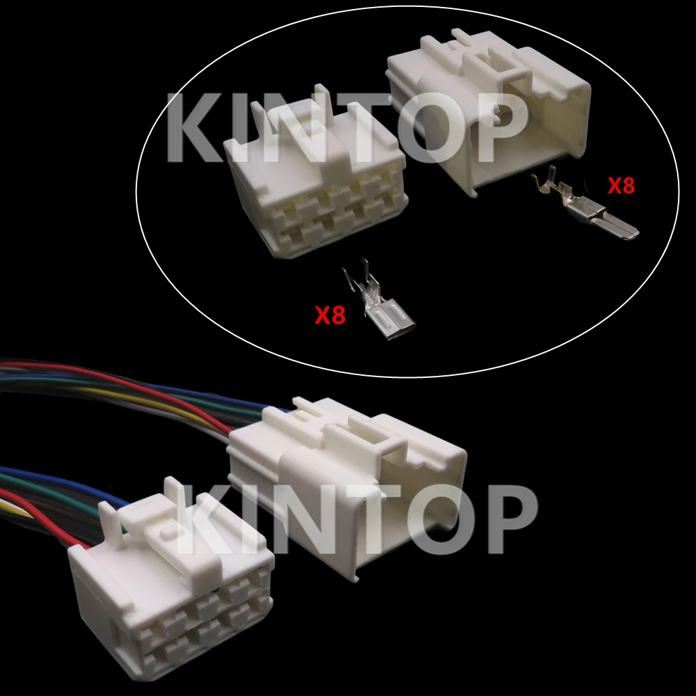 1 Set 8 Pins Car Socket White Male Plug Female Socket Starter 90980-11615 Auto Unsealed Connector With Wires Automotive Parts