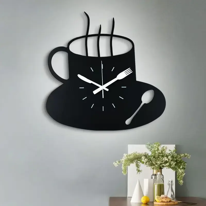 

-48cm Coffee Cup Wall Clock Personality Creative Art Cartoon Clock Network Red Atmosphere Nordic Living Room Restaurant Hotel