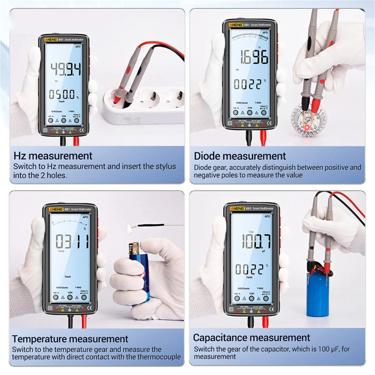 

New ANENG 681 Rechargable Digital Multimeter Non-Contact Voltage Tester AC/DC Voltage Meter LCD Screen Current Tester Black