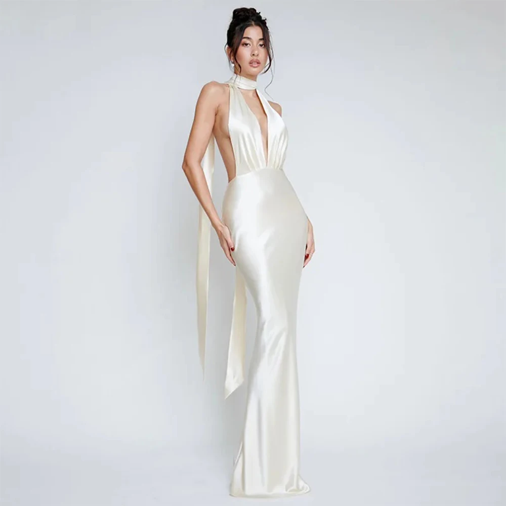 

Customized Classic Charmeuse Pleat Straight Halter Long Dresses Bespoke Occasion Dresses Fashion Exquisite Sizes Available Sexy