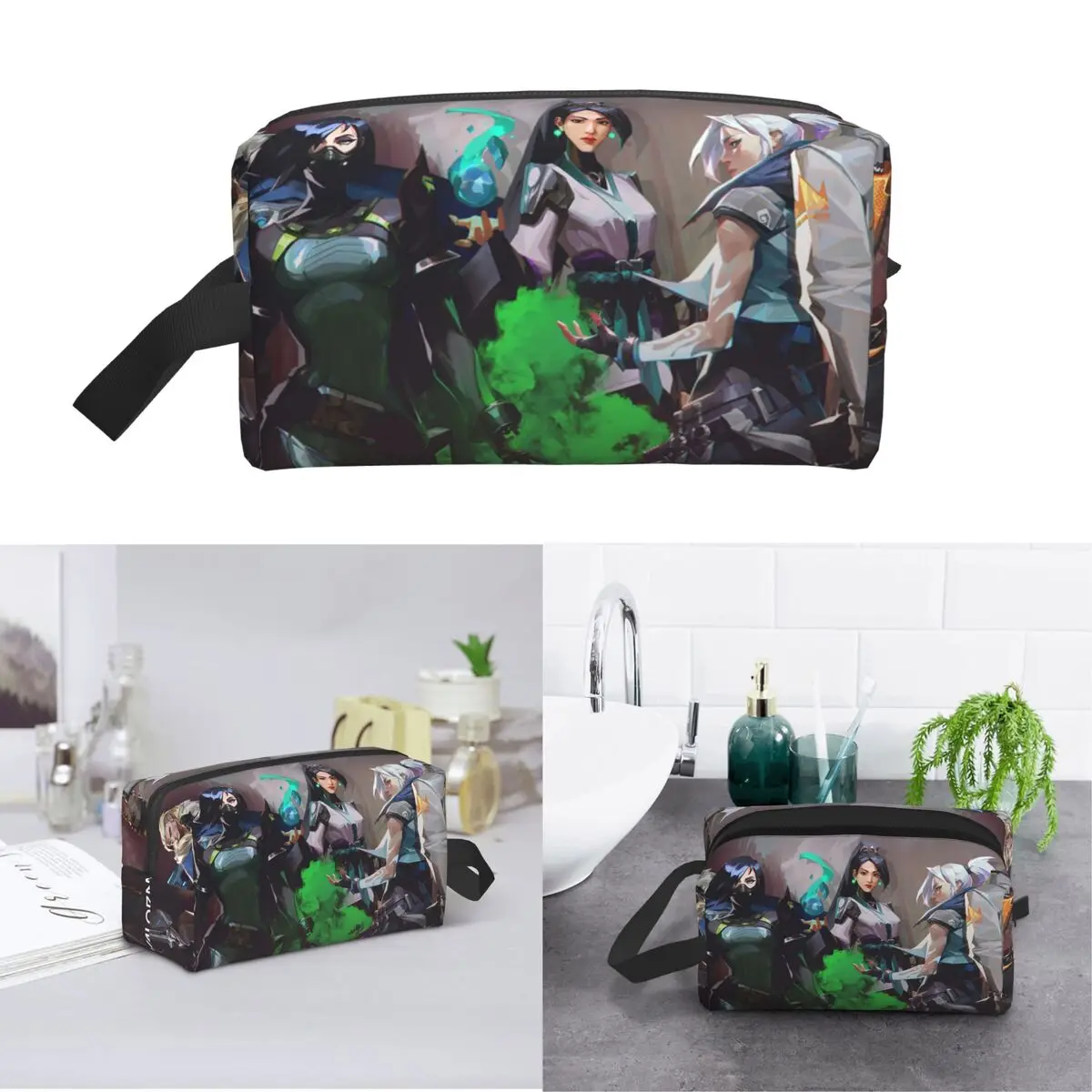 Valorant Shooting Game Computer Makeup Bag Cosmetic Organizer Storage Dopp Kit Toiletry Cosmetic Bag for Women Beauty Travel