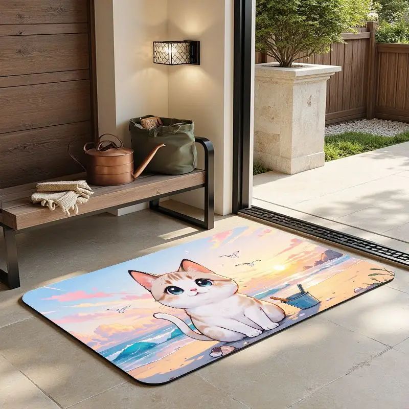 

MatMuse Cute Cat Beach Sunset Soft Diatomaceous Earth Mat Floor mats Non-Slip Quick-Drying Entrance Entrance Balcony Carpet