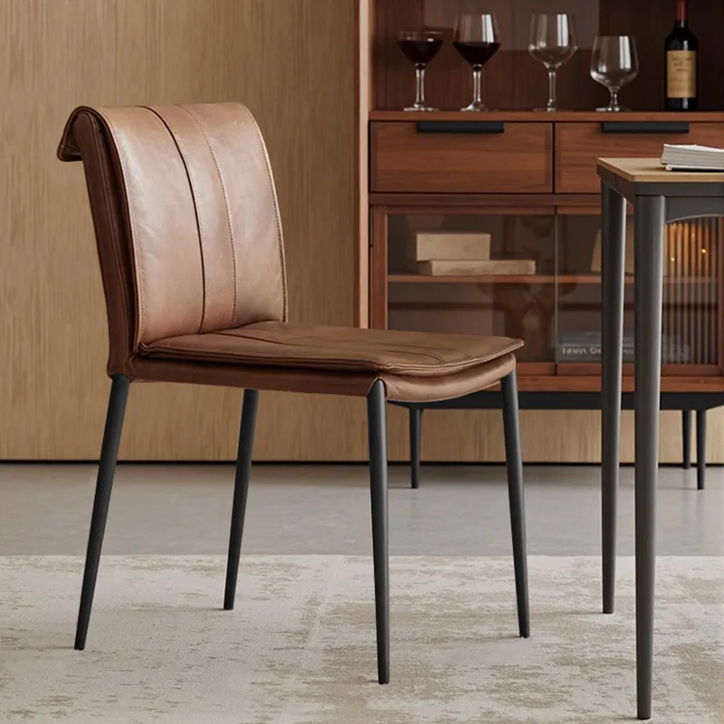 

Italian light luxury dining chair hotel saddle leather