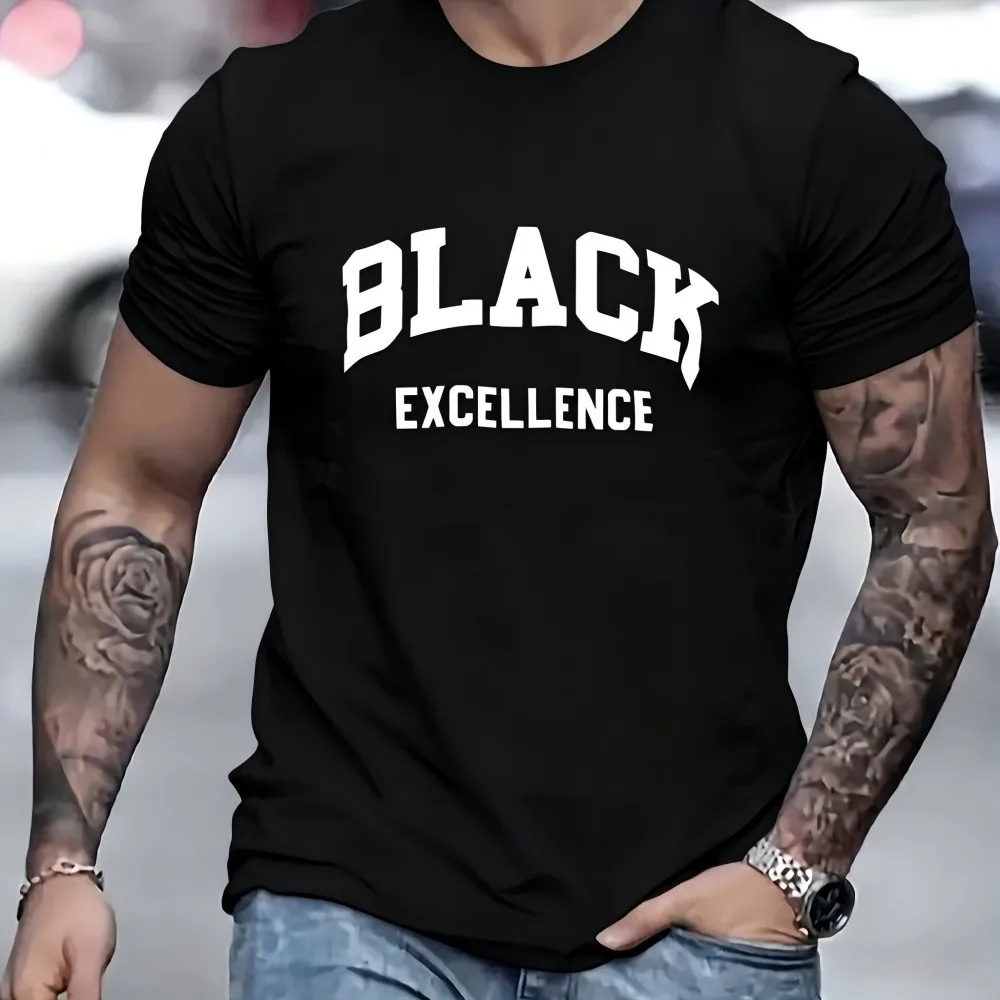 European and American men's summer new minimalist letter printed micro elastic breathable round neck T-shirt outdoor casual top