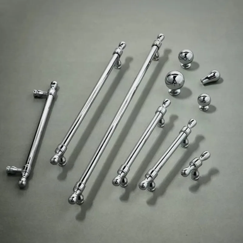 Nordic Chromed Brass Furniture Handles Luxury Bright Silver Handles for Cabinets and Drawers Kitchen Useful Accessories