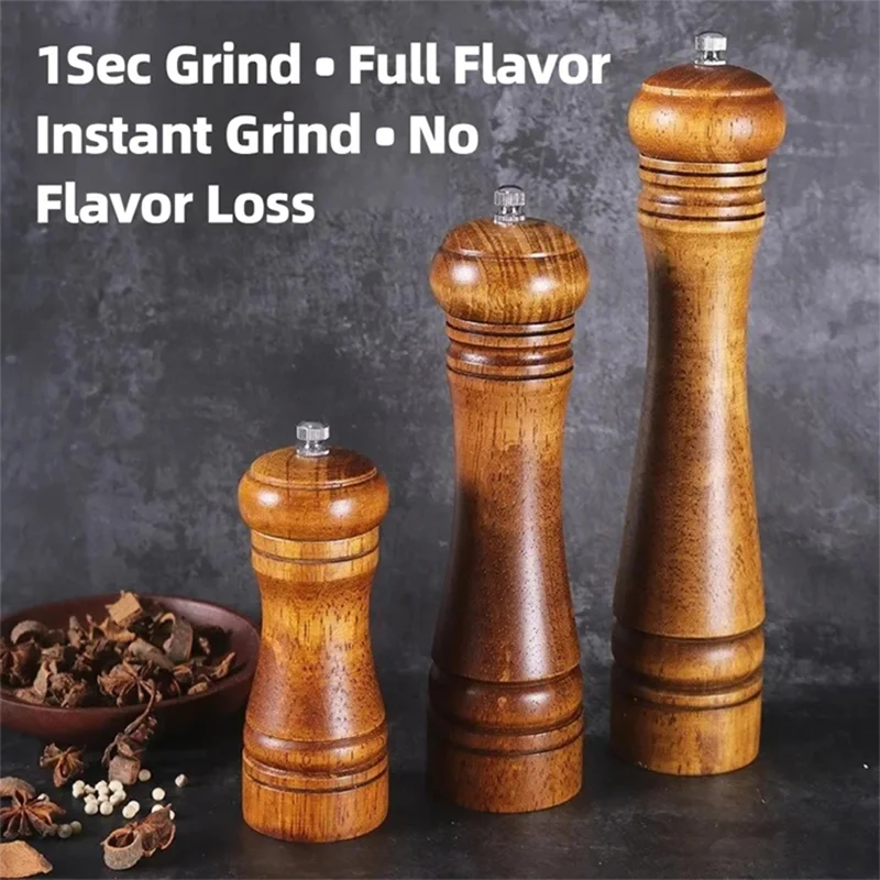 5/8/10 Inches Solid Wood Spice Grinder Manual Pepper Grinder Salt Pepper Mill with Adjustable Ceramic Grinding Core YMQ003