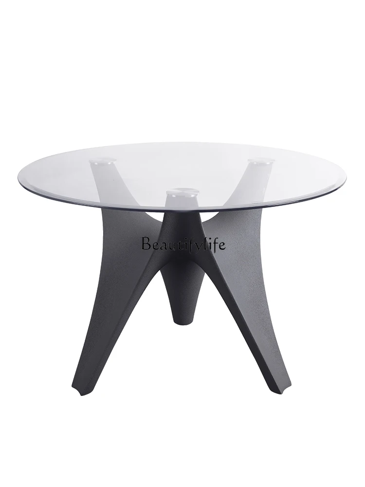 

Italian Designer Model Minimalist Tempered Glass Dining Table Modern Simple Home Small Apartment Round Table