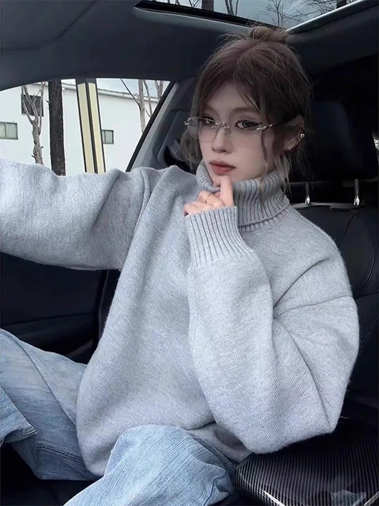 

Мужской вязаный свитер с высоким воротником на подкладке, американский зимний теплый базовый слой, мягкий полиэстер, повседневная мода