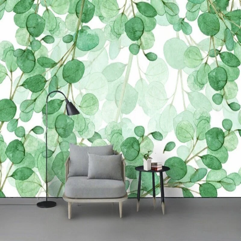 New Modern Nordic Hand-Painted Green Plant Leaves Kitchen Furniture Wardrobe Natural Landscape Wall Sticker Background Wall