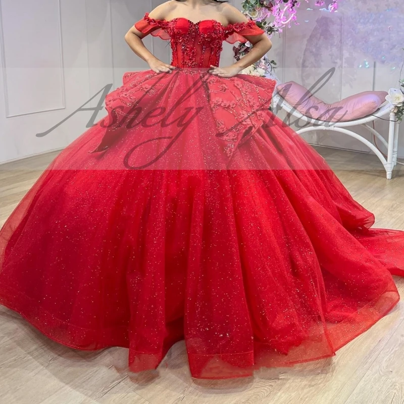 AA165 Cusotmized Red Sweet 15 16 Year Girl Quinceanera Dress Beads Sweep Train Prom Occasion Wear Party vestidos de festa Formal