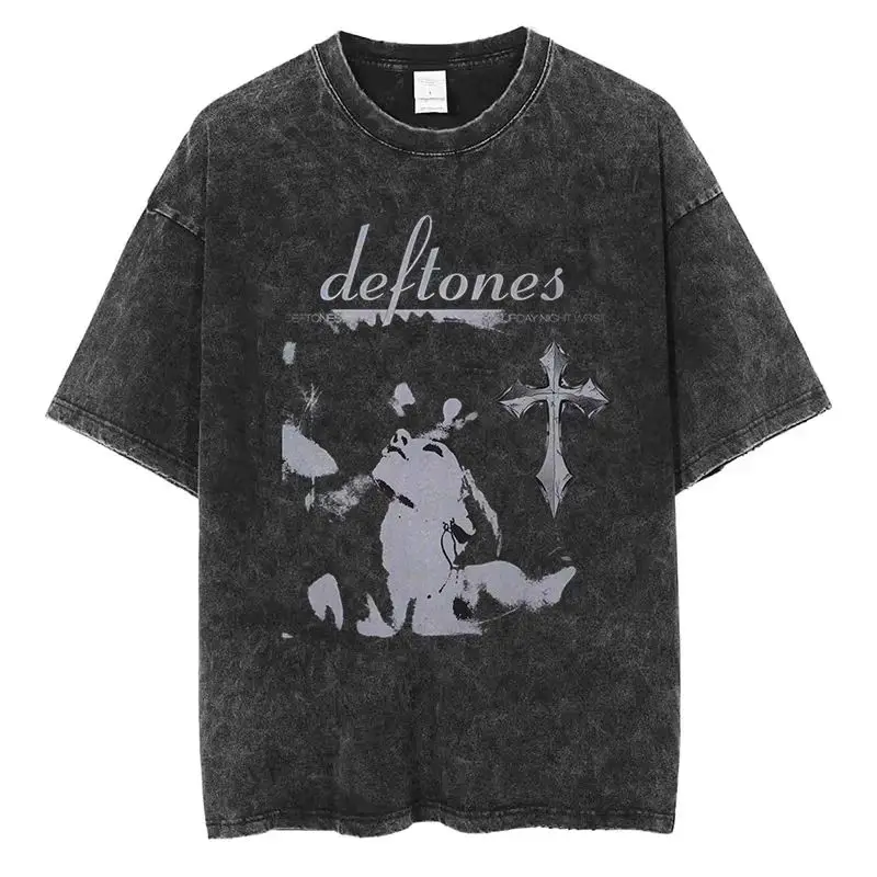 Camiseta Masculina Y2K Hot Sale Hip Hop Deftones Lavada Manga Curta Gola Redonda - Nova Coleção de Camisetas Masculinas