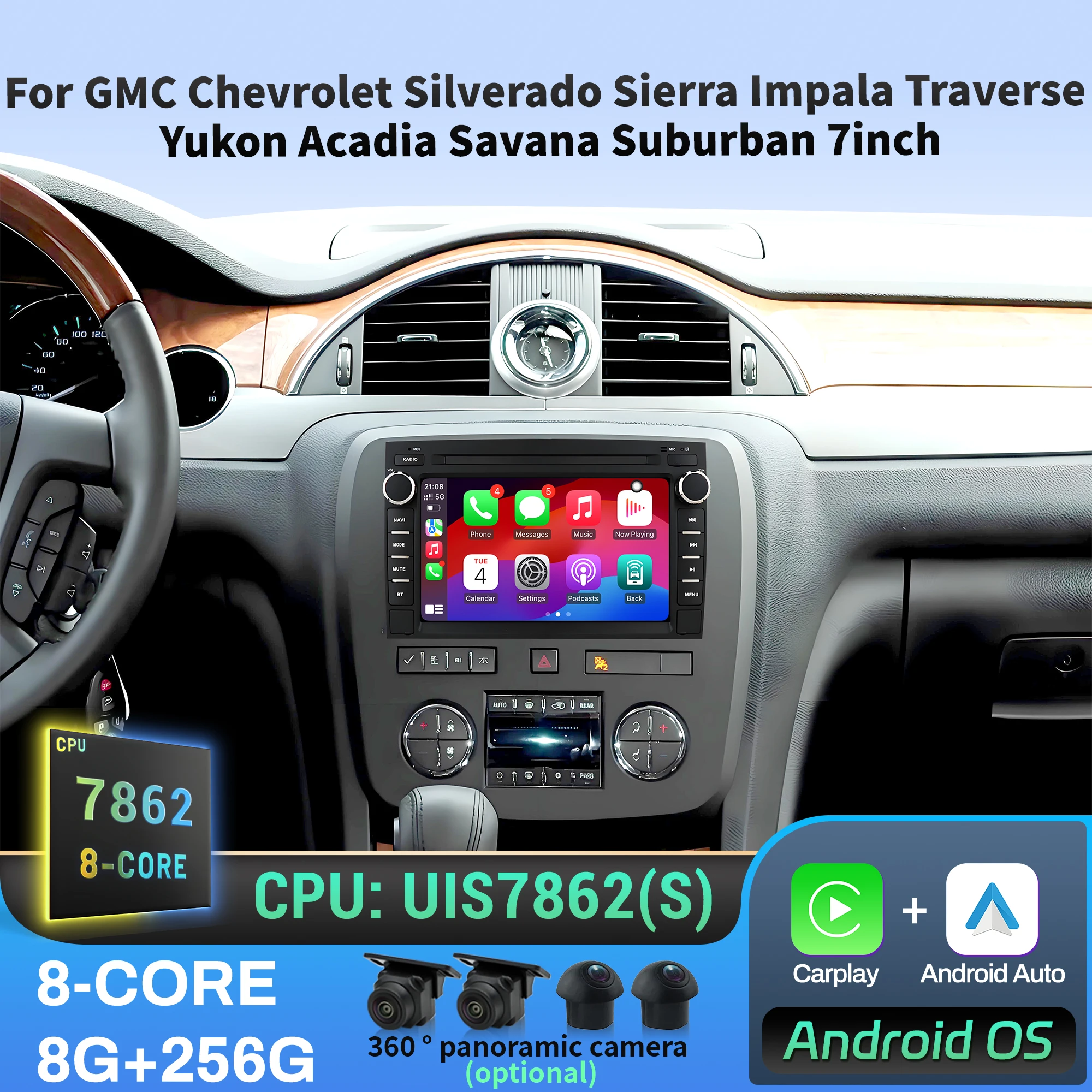 

7 inch Car Radio For GMC Chevrolet Silverado Sierra Impala Traverse Yukon Acadia Savana Suburban Wireless CarPlay Touch Screen