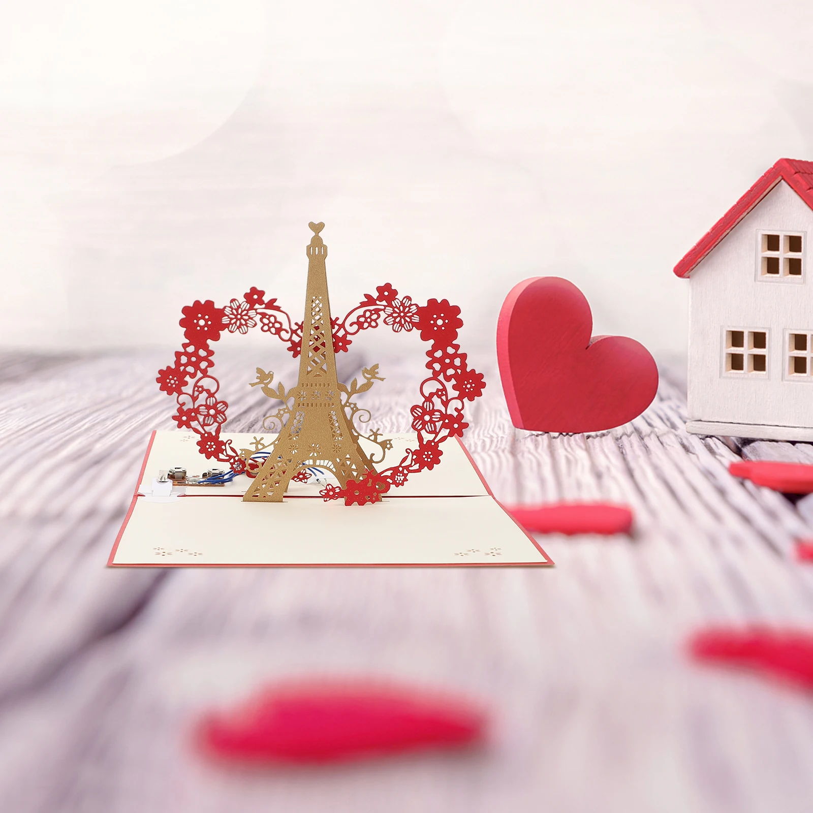 

1Set Music Light Glowing Birthday Greeting Card -Up Eiffel Tower Blessing Creative Gift Eiffel Tower Greeting Card