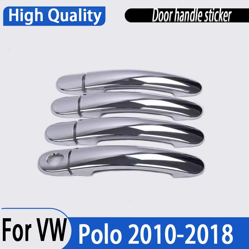 For VW Polo 2010-2018 Glossy Black Chrome Car Door Handle Covers Stickers Styling Accessories