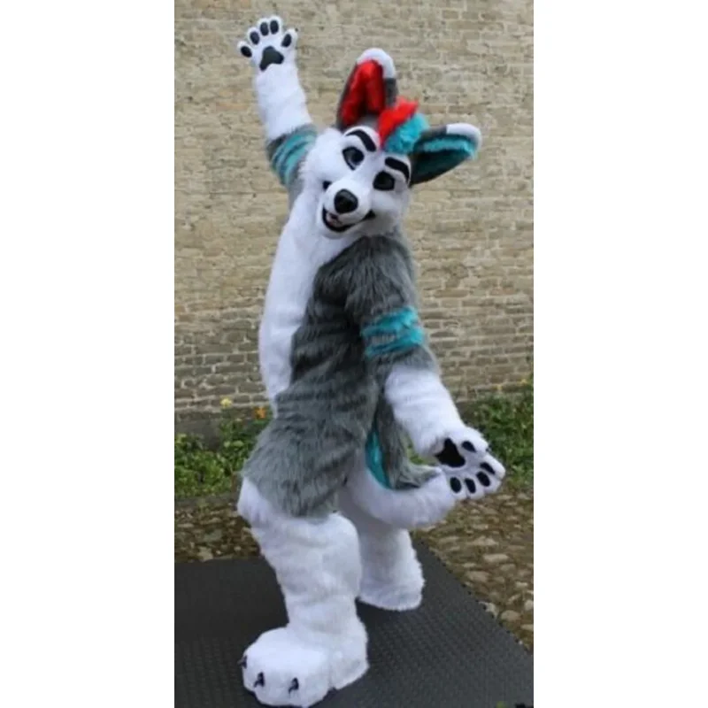 Husky Mascot High Quality Long haired Dog Simulated Adult Costume